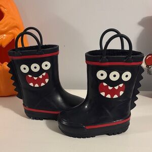 10/$25 Black Monster Rain Boots with Red Accents